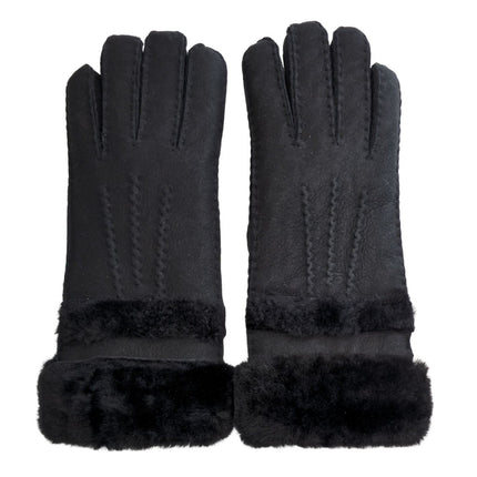 Infinity Leather Womens Black Sheepskin Suede Gloves with Roll Up/Down Cuff