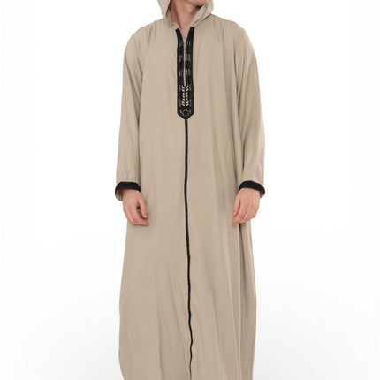 Men's Eid Grey Hooded Moroccan Thobe Robe Djellaba Ramadan Jubba- HM3