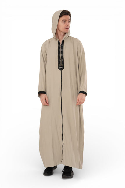 Men's Eid Grey Hooded Moroccan Thobe Robe Djellaba Ramadan Jubba- HM3