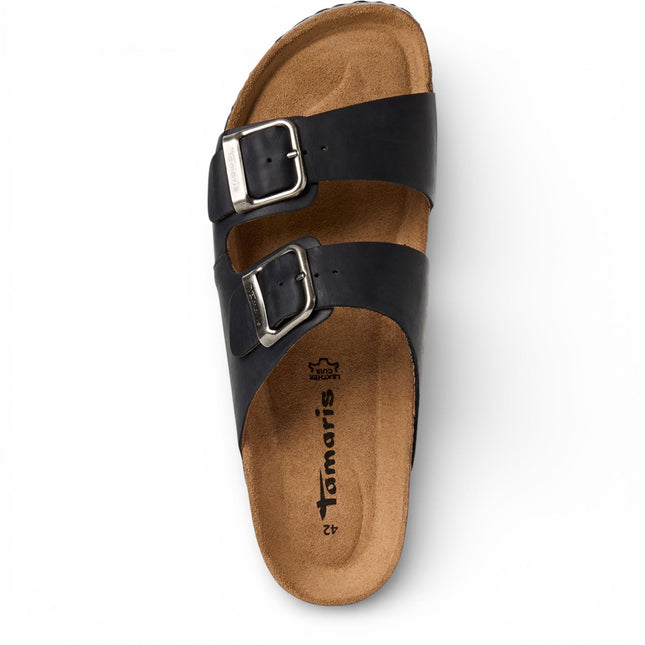 Tamaris Men's Black Leather Slip-On Footbed Slipper Sandals