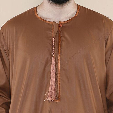 Mens Brown Jubba Saudi Islamic Arab Eid Emirati Kaftan Jubbah Tassel Robe
