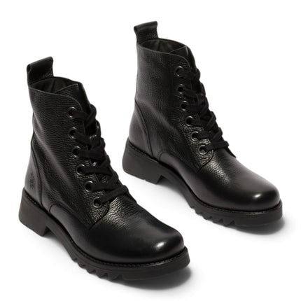 Fly London Womens Black Leather Lace-Up Heeled Ankle Boots - RAMY488