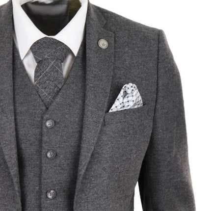 Mens 3 Piece Grey Wool Tweed Vintage Retro Suit
