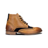 Mens Classic Oxford Tan Leather Gatsby Brogue Ankle Boots With Navy Suede