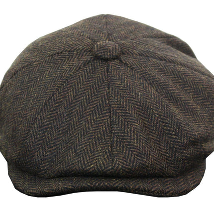 Mens Peaky Blinders Brown Tweed Gatsby Flat Baker Hat