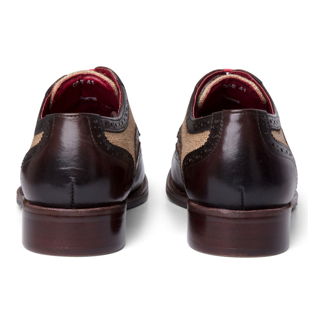 Justin Reess Men's Brown Leather Canvas Detailing Brogue Shoes - Cole