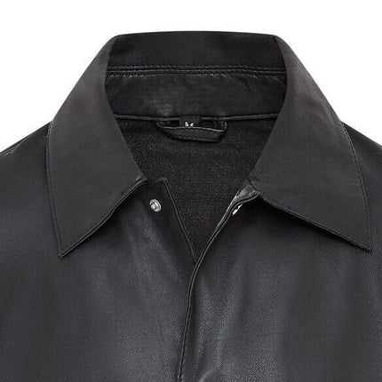 Mens Black Leather Trucker Western Unlined Shirt Jacket - Abilene