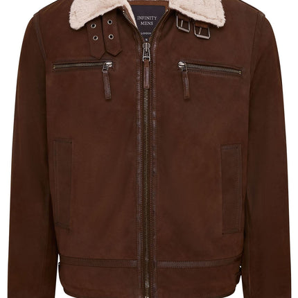 Mens Real Sheep Suede Bomber Jacket Aviator Jacket with Fur Lining