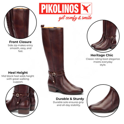 Pikolinos Women's Knee High Tall Caoba Brown Leather Boots - Daroca