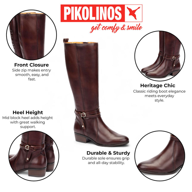 Pikolinos Women's Knee High Tall Caoba Brown Leather Boots - Daroca