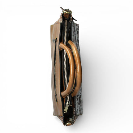 Laura Vita Ayna-02 Womens Tan Floral Print Adjustable Straps Shoulder Tote Handbag