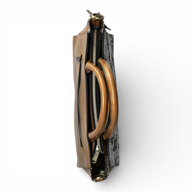 Laura Vita Ayna-02 Womens Tan Floral Print Adjustable Straps Shoulder Tote Handbag