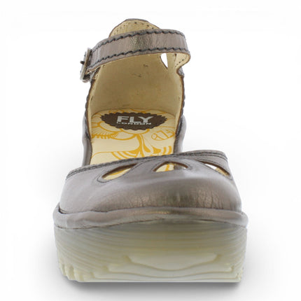 Fly London Women's Yuna Bronze Brown Leather Wedge Sandals