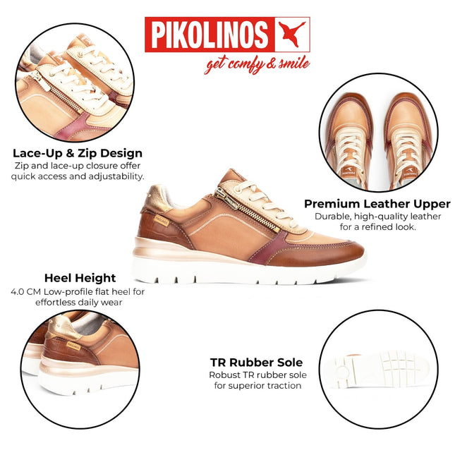 Pikolinos Women's Tan Beige Leather Sneakers Trainer Shoes - Cantabria