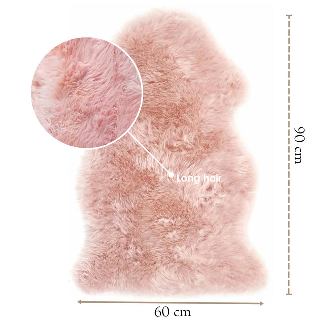 Genuine Rosa Pink Sheepskin Natural Silky Soft Fluffy Real Wool Rug