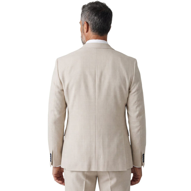 Men's Cream Checked Tailored Fit Blazer - Regent