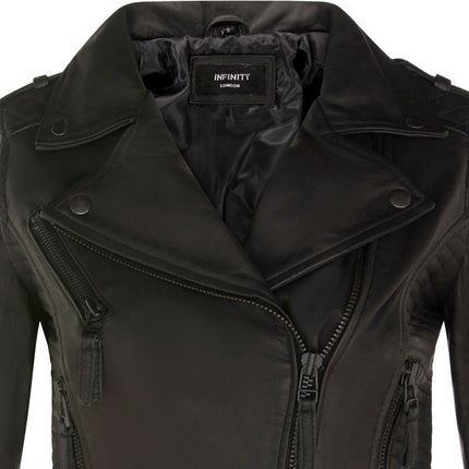 Womens Leather Quilted Vintage Brando Biker Jacket-Lusaka