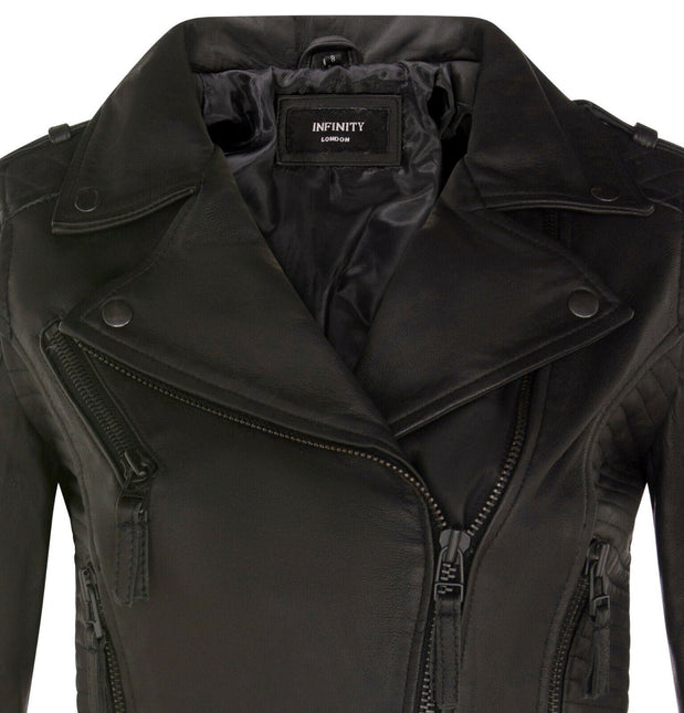 Womens Leather Quilted Vintage Brando Biker Jacket-Lusaka