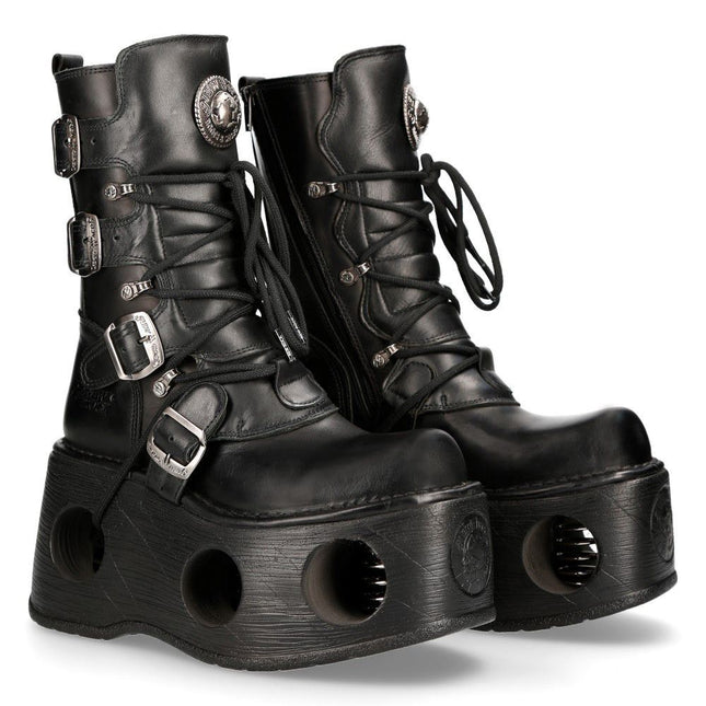 New Rock Metallic Black Leather Neptuno Gothic Boots - 373-S2
