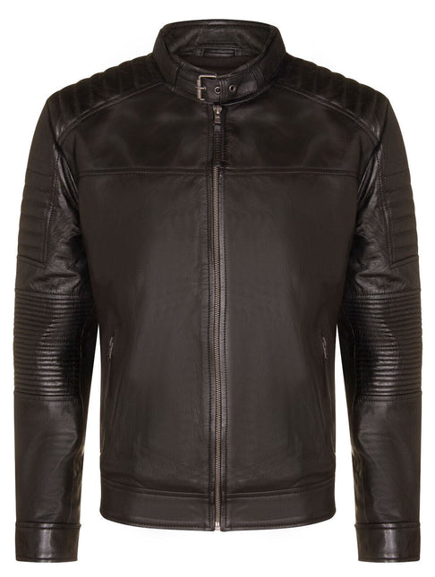 Mens Black Leather Quilted Biker Jacket - Paris