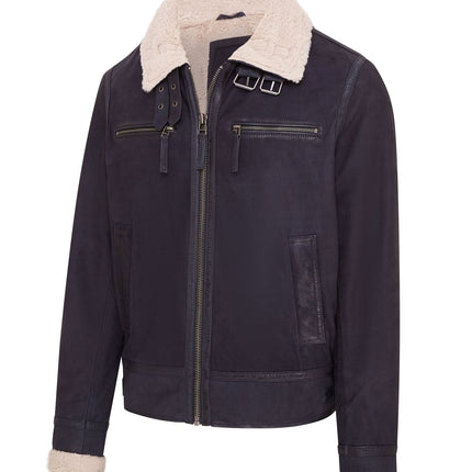 Mens Real Sheep Suede Bomber Jacket Aviator Jacket with Fur Lining