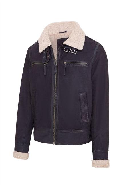 Mens Real Sheep Suede Bomber Jacket Aviator Jacket with Fur Lining