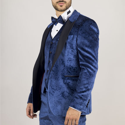 Men's Blue 3 Piece Velvet Wedding Tuxedo Formal Suit