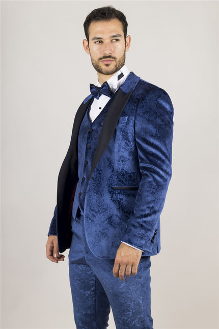 Men's Blue 3 Piece Velvet Wedding Tuxedo Formal Suit
