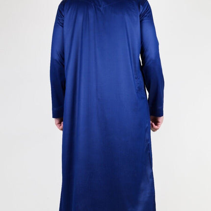 Men's Navy Blue Thobe Robe Satin Emirati Islamic Jubba Eid Regular Fit