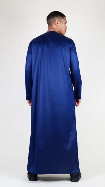 Men's Navy Blue Thobe Robe Satin Emirati Islamic Jubba Eid Regular Fit