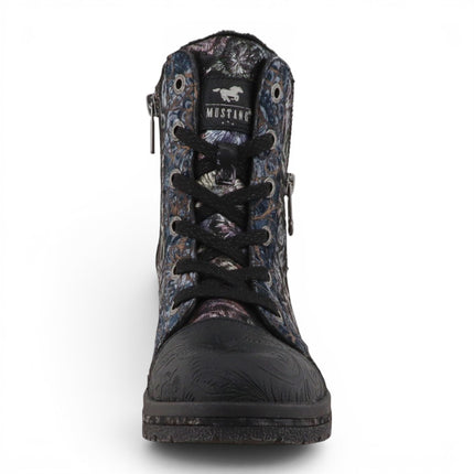 Mustang Women's Black Floral Lace-Up Winter Ankle Boots - M0092001