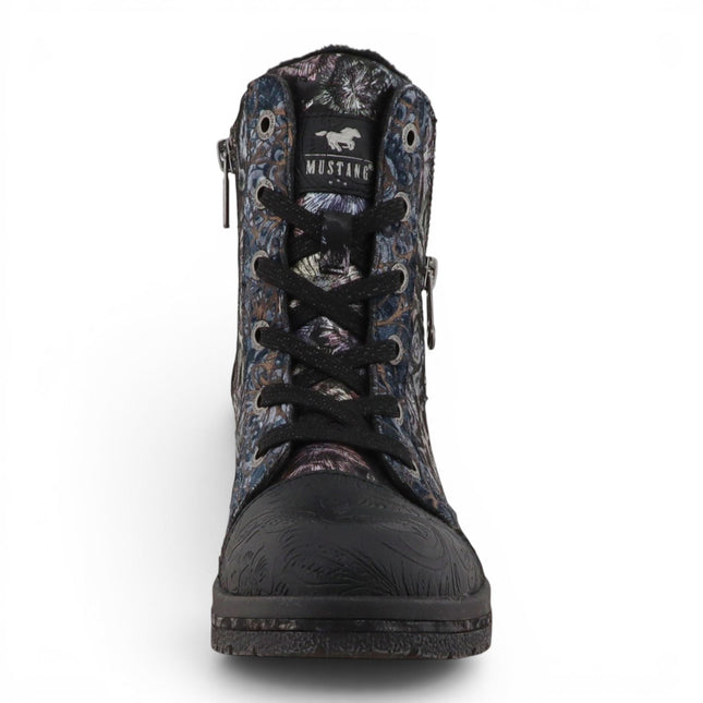 Mustang Women's Black Floral Lace-Up Winter Ankle Boots - M0092001