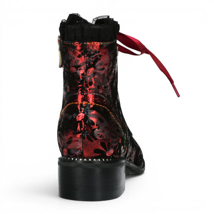 Laura Vita Floral Womens Gothic Victorian Red Leather Ankle Heeled Boots - Emcmao-45