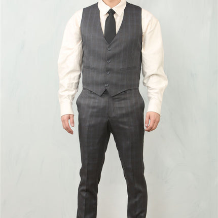 Men's 3 Piece Prince Of Wales Charcoal Suit Workwear