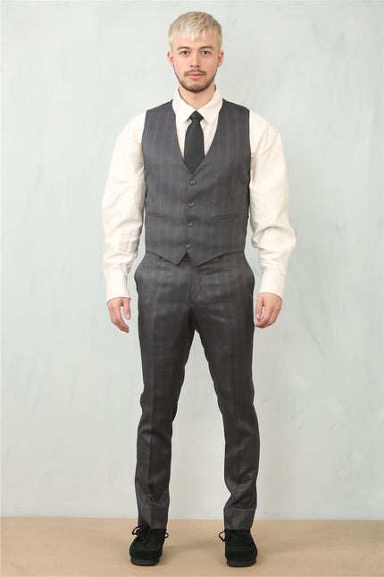 Men's 3 Piece Prince Of Wales Charcoal Suit Workwear