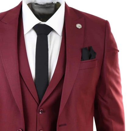 New Mens 3 Piece Suit Plain wine Classic Tailored Fit Smart Casual 1920s Formal