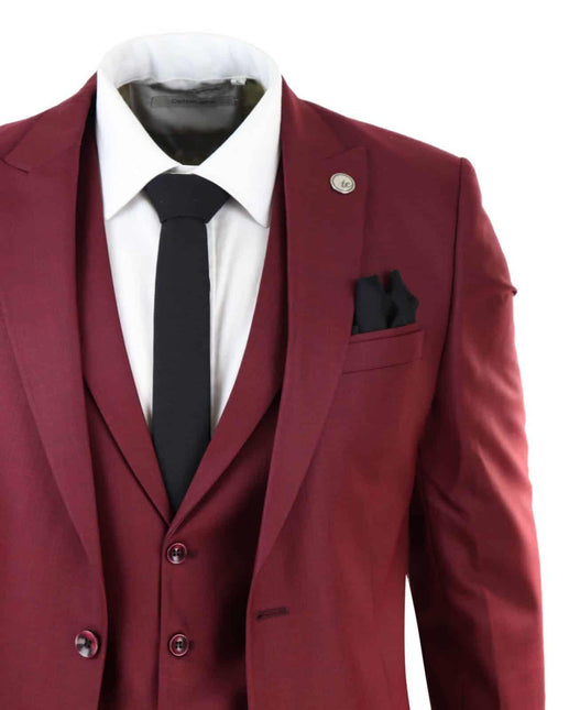 New Mens 3 Piece Suit Plain wine Classic Tailored Fit Smart Casual 1920s Formal