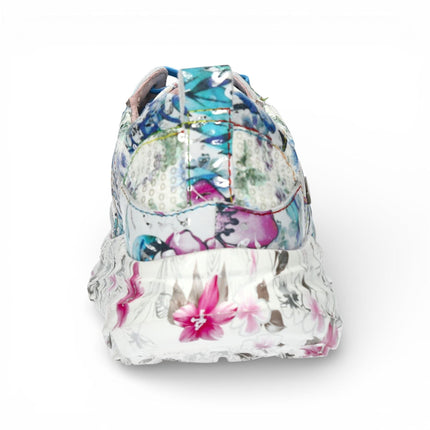 Laura Vita Women's Sofiao 07 Blue Pink Floral Leather Trainers Platform Sneaker Shoes