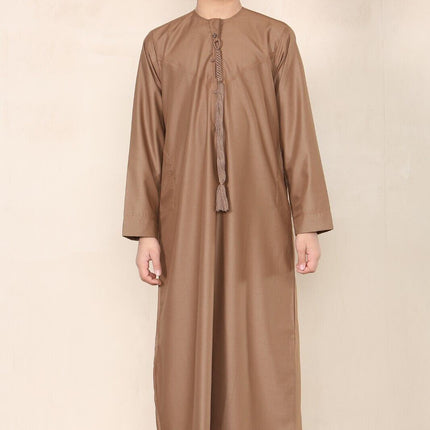 Boy's Kids Brown Thobe Emirati Jubba Islamic Clothing Kaftan Eid String Tassel