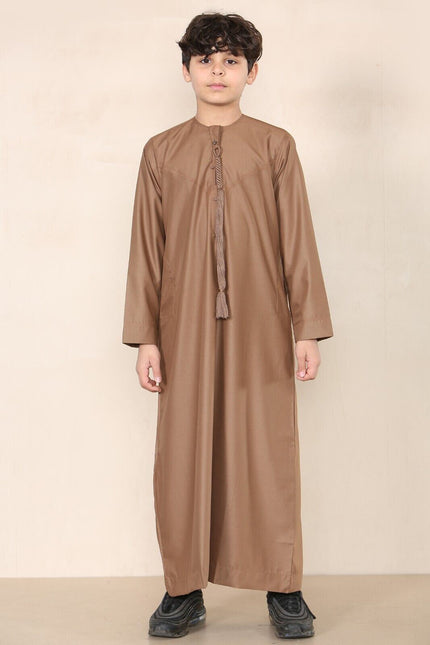 Boy's Kids Brown Thobe Emirati Jubba Islamic Clothing Kaftan Eid String Tassel