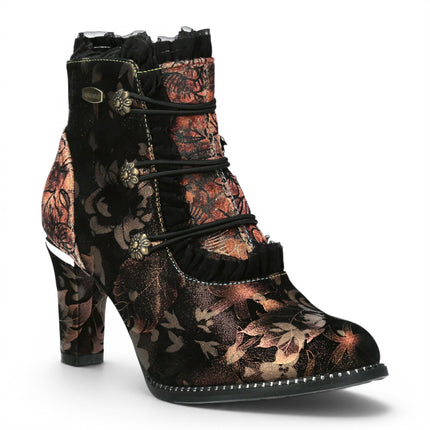 Laura Vita Floral Womens Victorian Bronze Leather Heel Ankle Boots - Alcbaneo-130