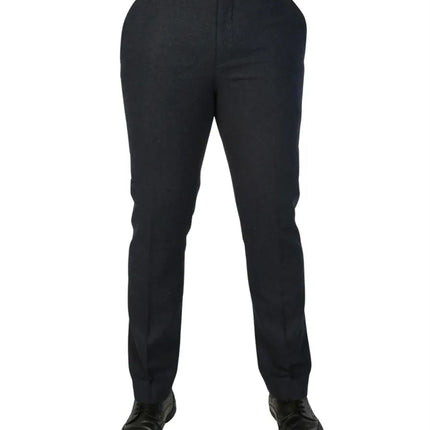 Men's Navy Blue Wool Blend Tweed Formal Trousers