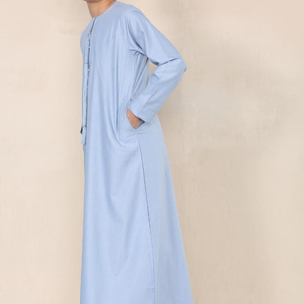 Boy's Kids Blue Thobe Emirati Jubba Islamic Clothing Kaftan Eid String Tassel