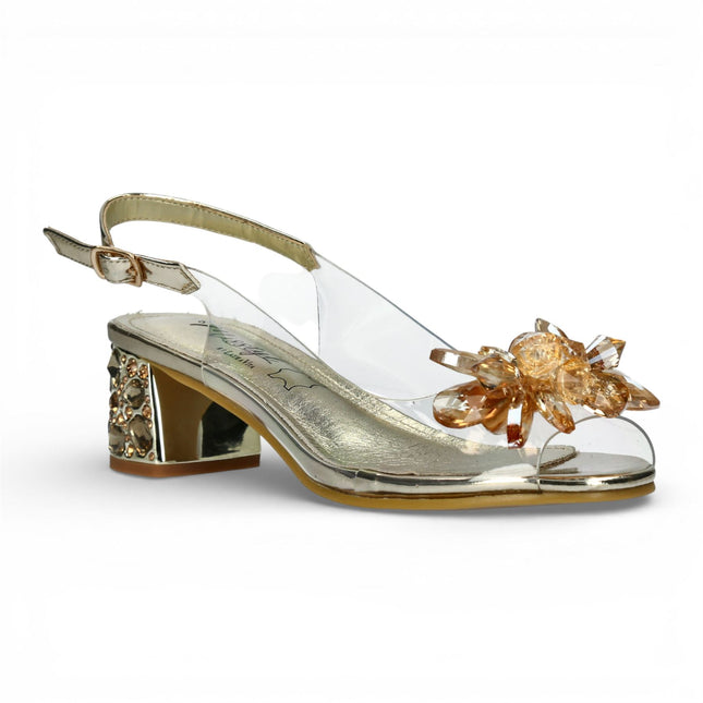 Laura Vita Women’s Mily-22 Clear Golden Slip-On Cinderella Heel Sandals