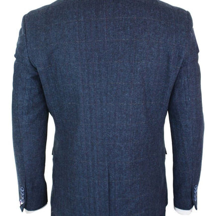 Mens 3 Piece Navy Blue Tweed Herringbone Vintage Classic Suit
