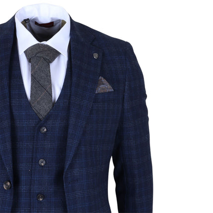 Men's Navy Blue Plain Check 3 Piece Suit Slim Fit Formal Suit