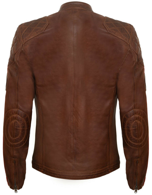 Men’s Classic Striped Racing Leather Jacket- Barcelona
