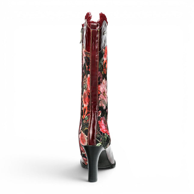 Laura Vita Floral Womens Goth Victorian Red Leather Heeled High Boots - Alcbane-351