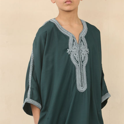 Kid's Boys Green Moroccan Thobe Jubba Robe Eid Djellaba Gandoura