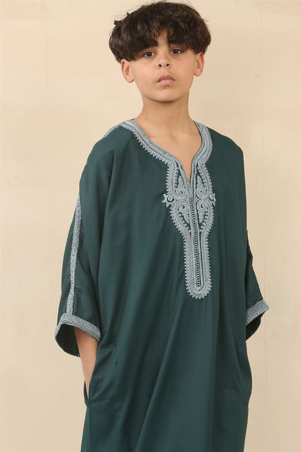 Kid's Boys Green Moroccan Thobe Jubba Robe Eid Djellaba Gandoura